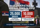 Једнократна новчана помоћ за борце – 25.000 динара за примаоце борачког додатка, 10.000 динара за остале борце